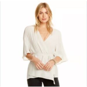 CHASER NWT Wrap Lightweight Blouse Beige Off-white Bell Sleeves Boho-chic Medium